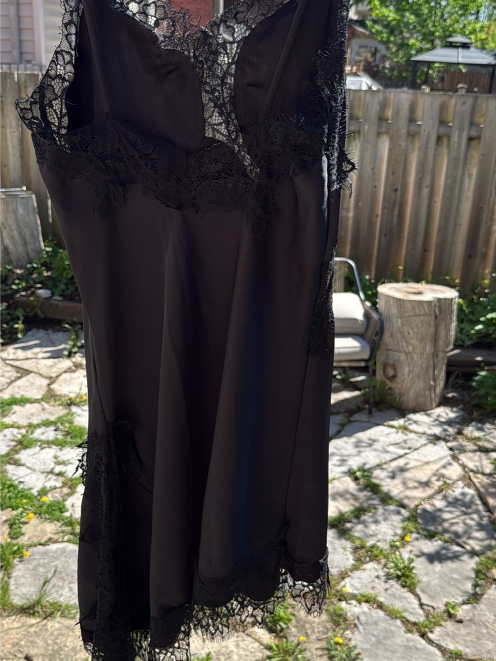 Black Lace-Trim Satin Slip Dress - Women Intimates & Sleepwear